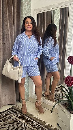 Conjunto camisa e bermuda listras P