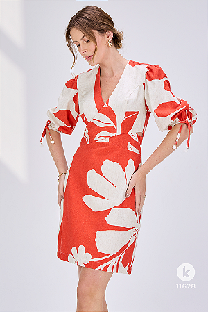 Vestido em linho curto estampa floral G