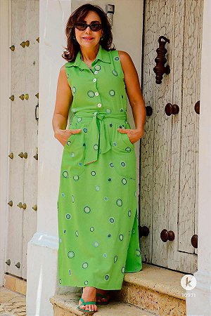 Vestido verde longo bordado P
