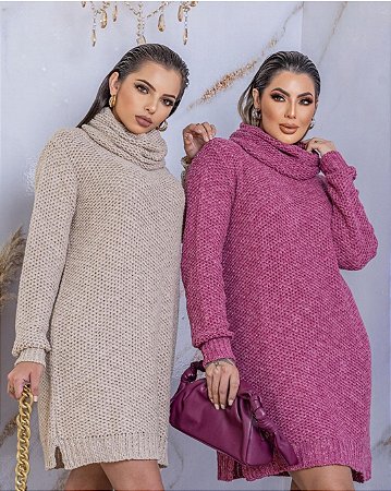 Vestido tricot gola alta tam U