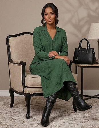 Conjunto Saia Midi e Blusa Verde GG Bordado