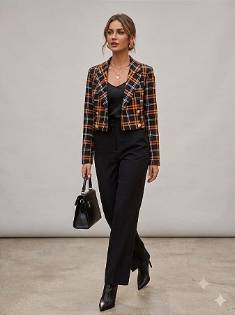 Blazer Cropped Xadrez Alfaiataria M