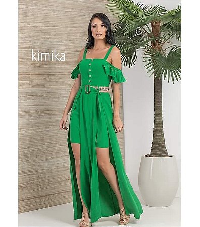 vestido verde longo com fenda