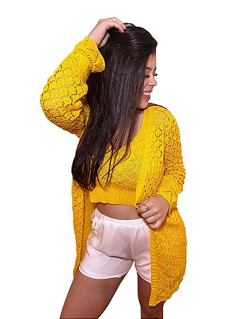 Conjunto com cropped e cardigan