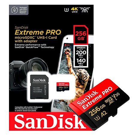 Cartão Memória Sandisk Micro SD 256gb Extreme Pro 200Mbs