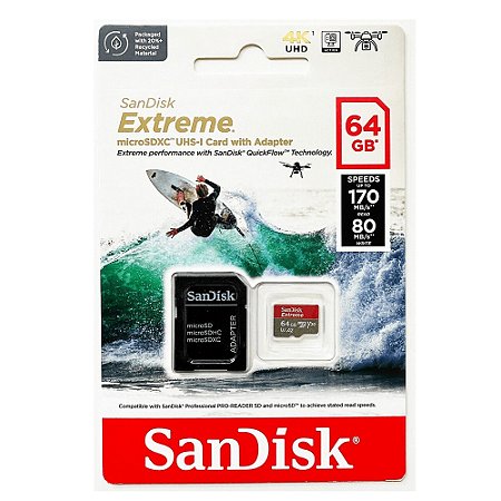 Cartão Memória Sandisk Micro SD 64gb Extreme