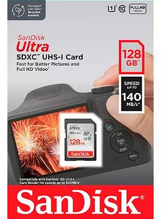 Cartão de Memória Sandisk SD 128Gb 140MBs Ultra