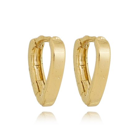 Brinco argola triangular fechada lisa banhado em ouro 18k