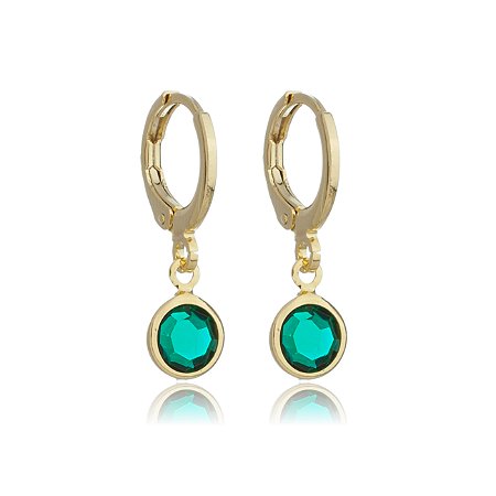 Brinco de argolinha com pedra verde esmeralda banhado em ouro 18k