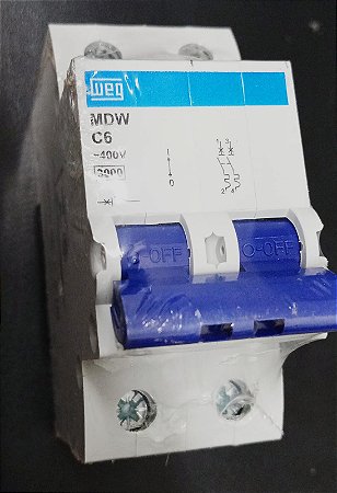 MDW-C6-2 Minidisjuntor Bipolar 6A Curva C, 5kA 230/400v - WEG