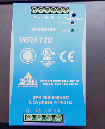 WRA 120-24 Fonte De Alimentação Cc 3ph 400-50vca 47-63hz 0.5a 24vdc 120 W - PROAUTO