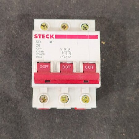 SDD63C06 Mini Disjuntor Tripolar 6a Curva C 3ka 230/400vca - STECK (USADO)