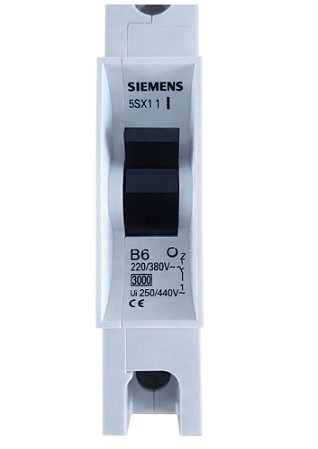 5SX1-1-B6 Mini Disjuntor Monopolar Curva B, 6a, 1p 5ka 127/220v, 3ka 220/380v - SIEMENS (USADO)