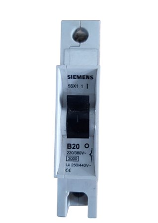 5SX1-1-B20 Mini Disjuntor Monopolar Curva B, 20a, 1p 5ka 127/220v, 3ka 220/380v – SIEMENS (USADO)