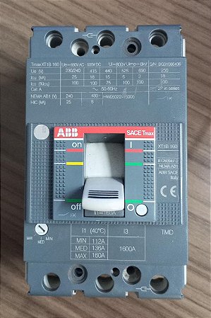 1SDA066799R1 Disjuntor Caixa Moldada 160a Xt1b 160 Tmd 16-450 3p F F 18ka/380v - ABB (USADO)