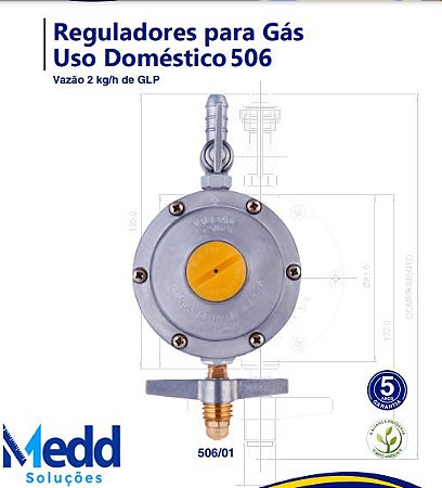 Regulador para Gás Uso Doméstico Vazão 2 kg/h de GLP - Medd Soluções