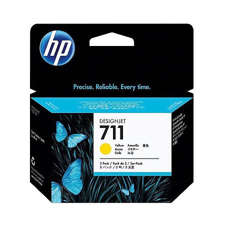 Cartucho de Plotter HP 711 - CZ136A Amarelo Embalagem com 3