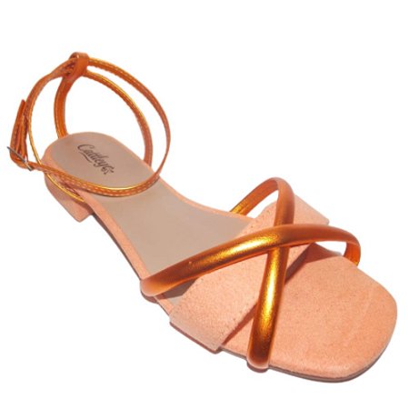 Sandália Rasteira Salto Baixo - Laranja Papaia - Espaço Mulher Calçados \u0026  Acessórios