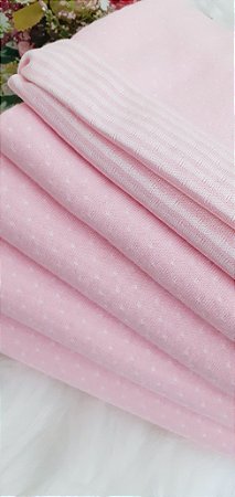 Malha Dupla Rosa Poá e Listras (Medida 50cm tubular)