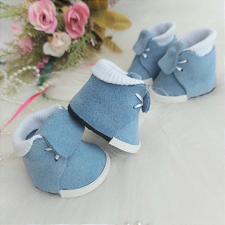 Botinha de Couro Azul bebê com meia Embutida (Medida 5cm)