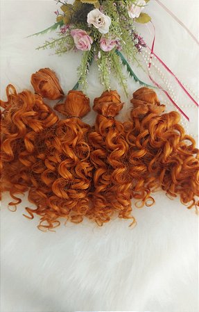 Cabelo Cacheado curto ruivo (Medida 20cmx 60cm de extensão)