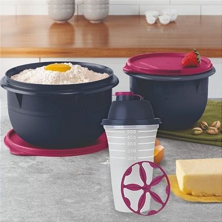 Tupperware Kit Tigela Batedeira e Quick Shake Petróleo 3 Pecas