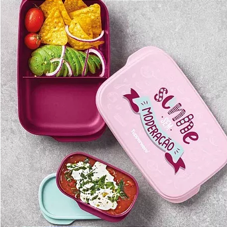 Tupperware Basic Line Slim 590ml Com Divisórias Rosa