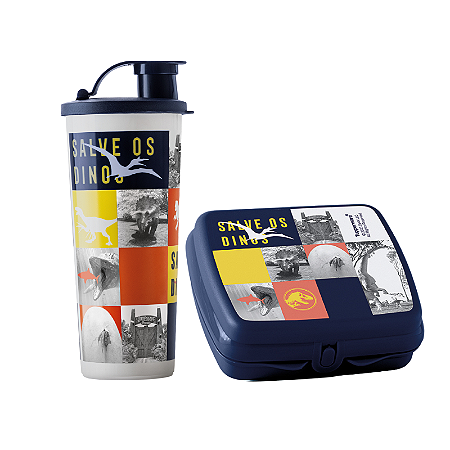 Tupperware® Kit Copo 470ml e Porta Sanduiche Salve os Dinos