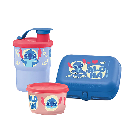 Tupperware Kit Copo Collor + Tupper Snack e Potinho Stitch Ohana