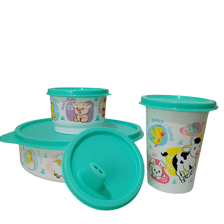 Tupperware Kit Baby Fazendinha Copinho 200ml + Pratinho 500ml + Potinho