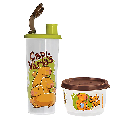 Tupperware Kit Copo com Bico 470ml e Potinho 140ml Capivara