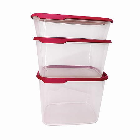 Tupperware Kit Armazenagem Modular Retangular Touch Fresh 3 Pecas Marsala