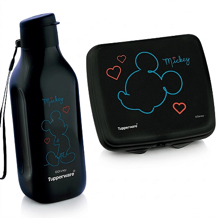 Tupperware Mickey Eco Garrafa 500ml e Porta Sanduiche Preto