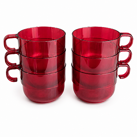 Tupperware Kit Xicara Premier 185 ml Policarbonato Vermelho 6 Peças