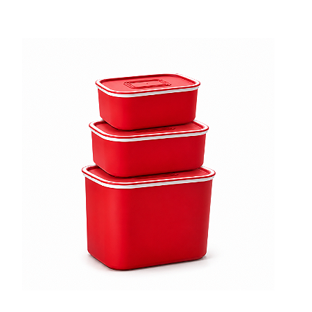 Tupperware Kit Baseline Retangular Vermelho 3 Peças