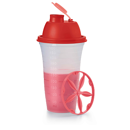 Tupperware Quick Shake 500ml Vermelho Sobre Tampa Pessego