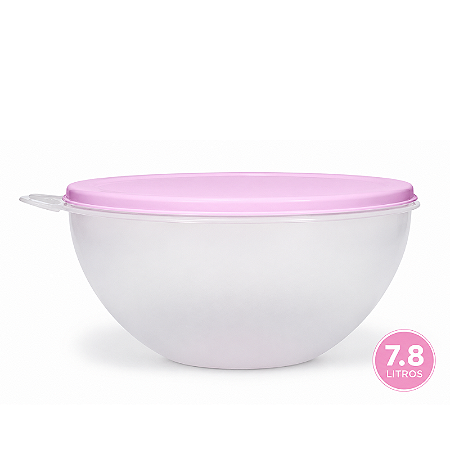 Tupperware Tigela Criativa 7.8 Litros Base Translucida e Tampa Rosa