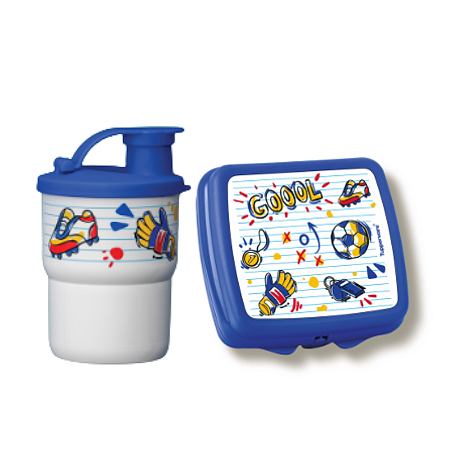 Tupperware Kit Copo Colors Com Bico 225ml + Porta Sanduíche Futebol