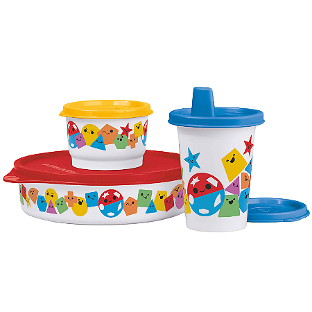 Tupperware Kit Baby Encaixe Geométrico Copinho 200ml + Pratinho 500ml + Potinho