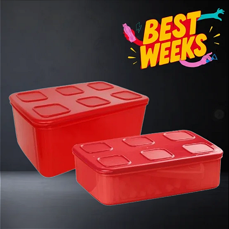 Tupperware Kit Tupperfresh Retangular 1,6 + 2,5 Litros Vermelho