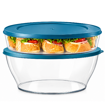 Tupperware Kit Tigelas Clear Policarbonato 2 Pecas Tampa Azul