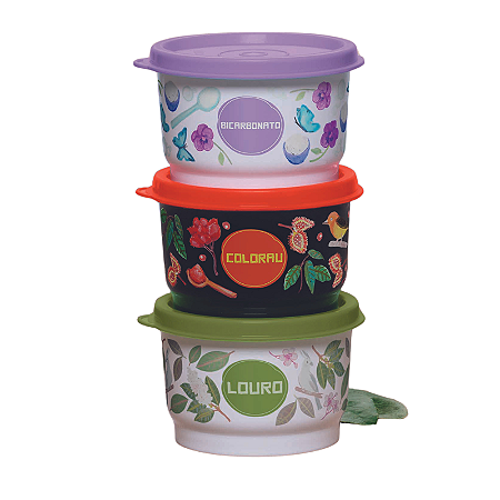 Tupperware Kit Potinhos Floral Bicarbonato + Louro + Coloral 3 Pecas