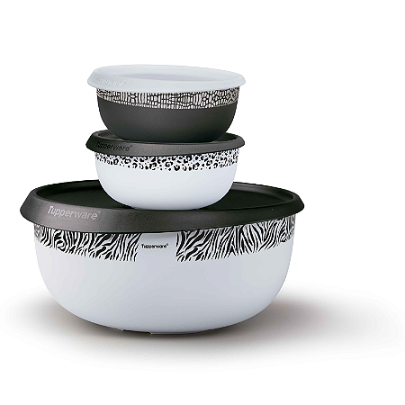 Tupperware Kit Tigela Toque Mágico Feras 3 Peças 4,3L + 550ml White + 500ml Black