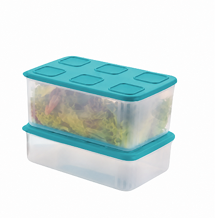 Tupperware Kit Tupperfresh Retangular 1,6 + 2,5 Litros Verde Mint