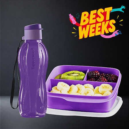 Tupperware Kit Basic Line 550ml Com Divisórias + Eco Garrafa 500ml Uva