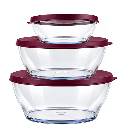 Tupperware Kit Tigelas Clear Policarbonato 3 Pecas Tampa Marsala
