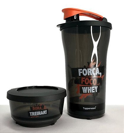 Tupperware Tigela e Copo Ilúmina Whey Preto e Laranja