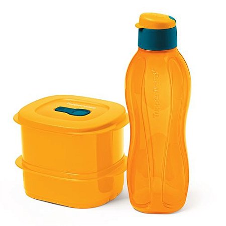 Tupperware Kit Eco Garrafa 1 Litro e Cristalwave Quadrado Geração II