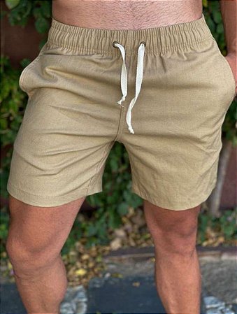 short de linho bege