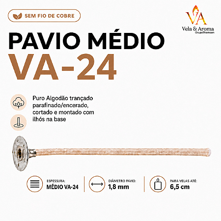 PAVIO PARAFINADO MÉDIO VA-24 SEM FIO DE COBRE